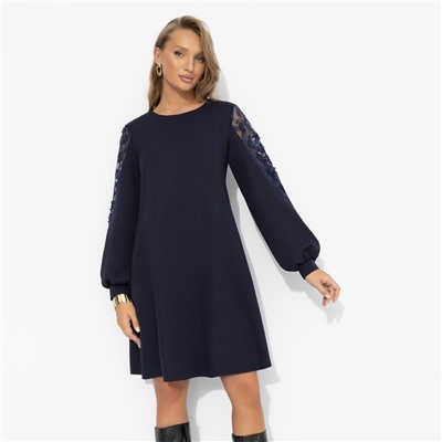 Платье с ажурными рукавами, Секрет любви (синее)