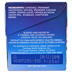 Twinings, Травяной чай Nightly Calm, природное отсутствие кофеина, 20 чайных пакетиков, 29 г (1,02 унции)