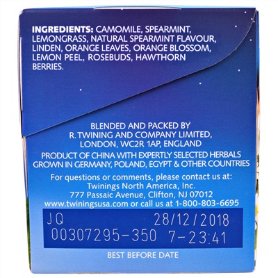 Twinings, Травяной чай Nightly Calm, природное отсутствие кофеина, 20 чайных пакетиков, 29 г (1,02 унции)