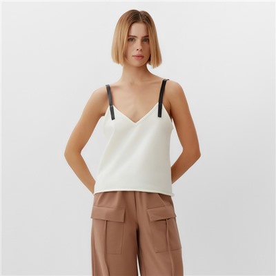 Топ с кожаными бретелями женский MINAKU : Casual Collection, белый, размер 48