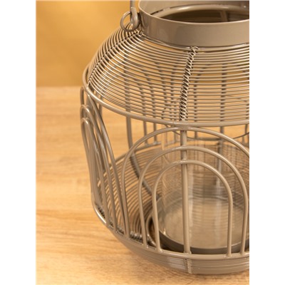 Подсвечник фонарь со стеклянной колбой, 19×19×19.5 см, d=8.5 см, металл, серый