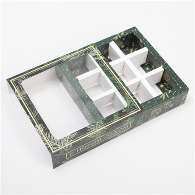 Коробка под 9 конфет новогодняя с ячейками «С Новым годом» 14.5×14.5×3.5 см