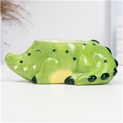 Декоративное кашпо для цветов «Крокодил», 14×9×8 см, керамика, зелёное