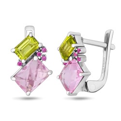 Серьги, морганит , перидот , нанорубин, Искра