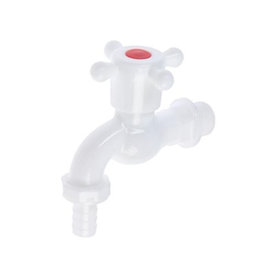 Кран водоразборный со штуцером ZEIN Z2190, с крестовой ручкой, PP, с шаровым механизмом, белый