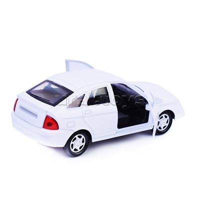 Машина металл Lada Priora 12 см, (двери, багаж, белый) инерц, в коробке