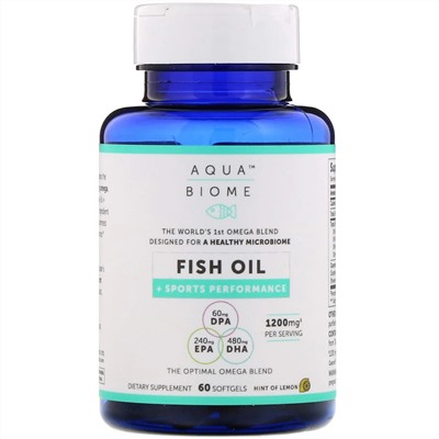 Enzymedica, Aqua Biome, Fish Oil + Sports Performance, Lemon Flavor, 1,200 mg, 60 Softgels
