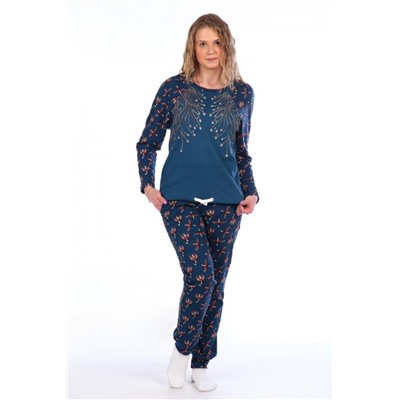 Женский домашний костюм с брюками и кофтой 146 (Синий)