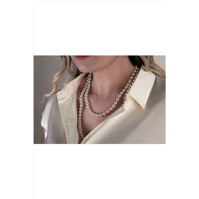 Набор бижутерии 3в1: Бусы жемчуг длинные сотуар 120см(60)+жемчужные пусеты + Подарок, в подарочном мешочке НАТАЛИ, 1131007