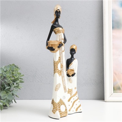 Фигурка полистоун «Африка: мать и дочь, с глиняной посудой», бело-золотой, 15×8.5×36.5 см