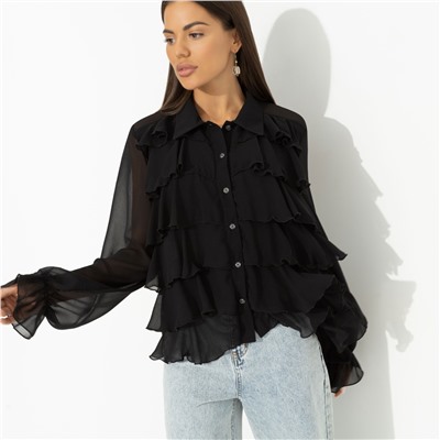 Блуза с объемным декором, Гипнотический стиль (черная)