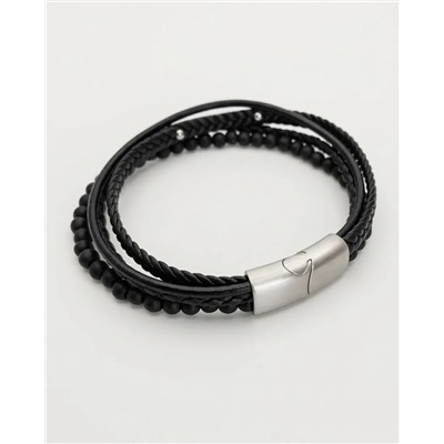 Браслет из стали на кожаном ремешке