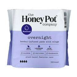 The Honey Pot Company, гигиенические ночные прокладки с крылышками, на травяной основе, 12 штук