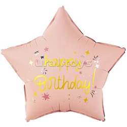 Шар (18''/46 см) Звезда, Happy Birthday (праздничные искры), Розовый, Сатин, 1 шт. в уп.
