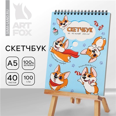 Скетчбук А5, 40 л 100 г/м2 «Корги»