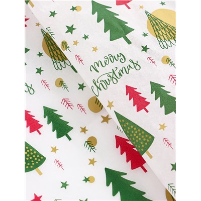 Бумага новогодняя упаковочная тишью «Зимний лес», белая, 50×66 см