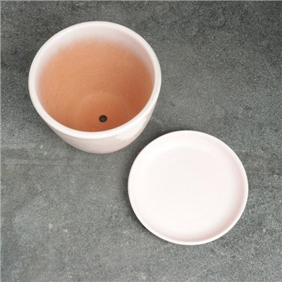 Горшок для цветов «Жемчуг», 1 л, d=15 см, h=13 см, керамический, с поддоном, бежевый