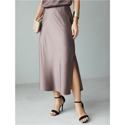 Юбка миди с разрезом из струящегося плотного сатина