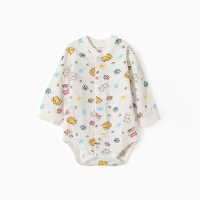 Боди детское с длинным рукавом, цвет экру/ЗВЕРИ, рост 68-74 см