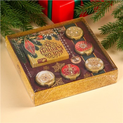 Подарочный набор новогодний «С новым годом»: чай чёрный (50 г), крем-мед (5 шт.×30 г)