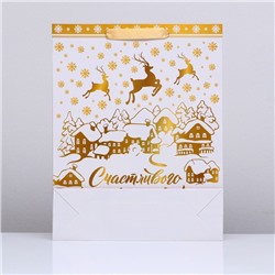 Пакет подарочный новогодний ламинированный вертикальный «Олени», 33×42×10 см
