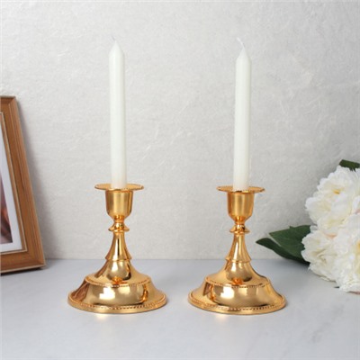 Подсвечник 2 штуки набор золото 12 см / 101G /уп 30/новогодняя