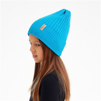Шапка детская MINAKU с отворотом, размер 52-56, бирюзовая