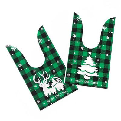 Пакет полиэтиленовый подарочный новогодний, с ушками «Клетка зелёная», МИКС, 13×23 см