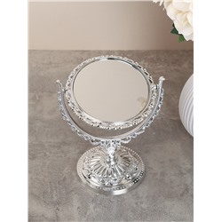 Зеркало настольное ажурное двустороннее 20 см овал / YDW-02 /уп 72/серебро
