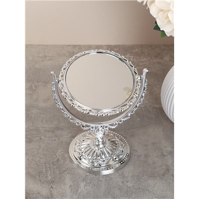 Зеркало настольное ажурное двустороннее 20 см овал / YDW-02 /уп 72/серебро