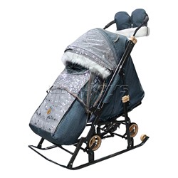 Санки-коляска "Glory gloss" (лён серо-зеленый+светоотражающая ткань)