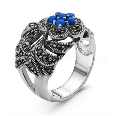 Кольцо из серебра с марказитами и чернением 925 пробы ск-1504565м