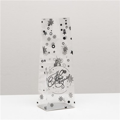 Пакет подарочный новогодний с жёстким дном, прозрачный со снежинками, 6×8×23 см