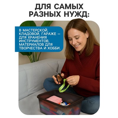 Ящик пластиковый для хранения, с крышкой, объём — 10 л, прозрачно-чёрный