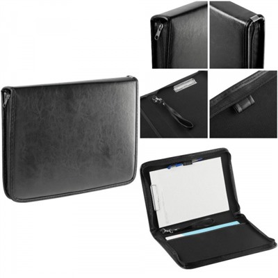 Папка кож/зам на молнии ручка-петля, зажим для бумаг "Ганновер" (Hannover)  ПА_КЗ_670