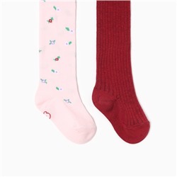 Колготки детские Крошка Я Flowers, набор 2 пары, рост 68-74 см, розовый/бордовый