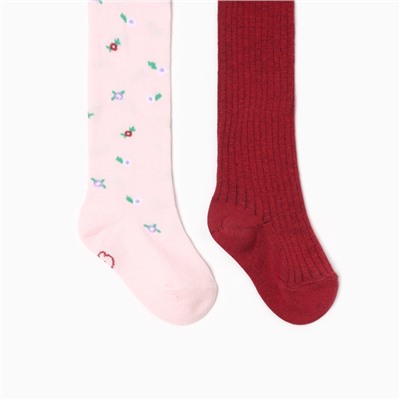 Колготки детские Крошка Я Flowers, набор 2 пары, рост 68-74 см, розовый/бордовый