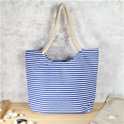 Сумка пляжная на молнии 46х32х14 см синий-белый / BB12 /уп 10/60/