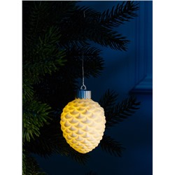 Ёлочный шар «Шишка», 6.5×6.5×8 см, 1 LED, керамика, от батареек LR44×3, свечение тёплое белое