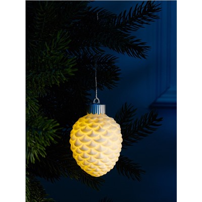 Ёлочный шар «Шишка», 6.5×6.5×8 см, 1 LED, керамика, от батареек LR44×3, свечение тёплое белое