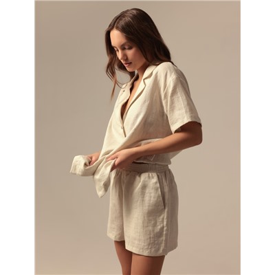 Пижама женская (рубашка, шорты) SL HOME Linen, размер 40-42, молочная