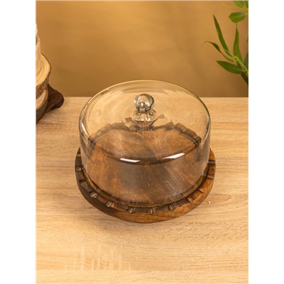 Клош стеклянный, 22×22×20 см, дерево