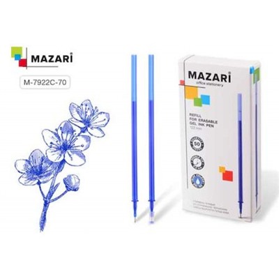 Стержень гелевый со стираемыми чернилами 122 мм M-7922C-70 0.5 мм, синий, игольчатый пиш.узел Mazari