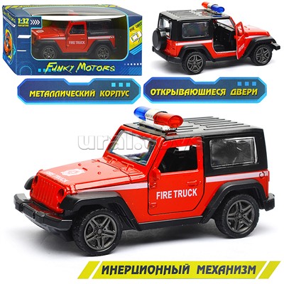 Красная инерционная служебная машинка Джип die-cast,1:32, открывающиеся двери