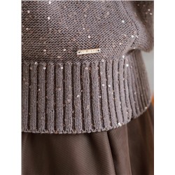 Джемпер с V вырезом и коротким рукавом из хлопковой пряжи с пайетками