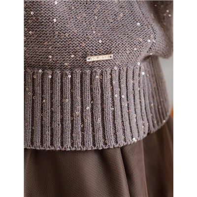 Джемпер с V вырезом и коротким рукавом из хлопковой пряжи с пайетками