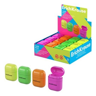 Точилка пластиковая с контейнером "Кейс.Неон" ассорти 60040 ErichKrause