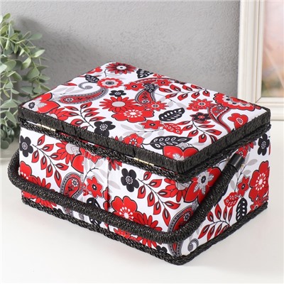 Шкатулка для рукоделия и шитья «Народный цветочный узор», хранение ниток, иголок, мелочи, 19×26×14.5 см