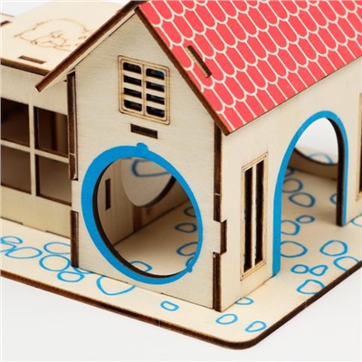 Комплекс-площадка для грызунов, 19×14 см, 2 домика и горка, фанера