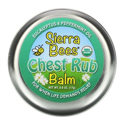 Sierra Bees, Бальзам для втирания в грудь, эвкалипт и перечная мята, 17 г (0,6 унции)